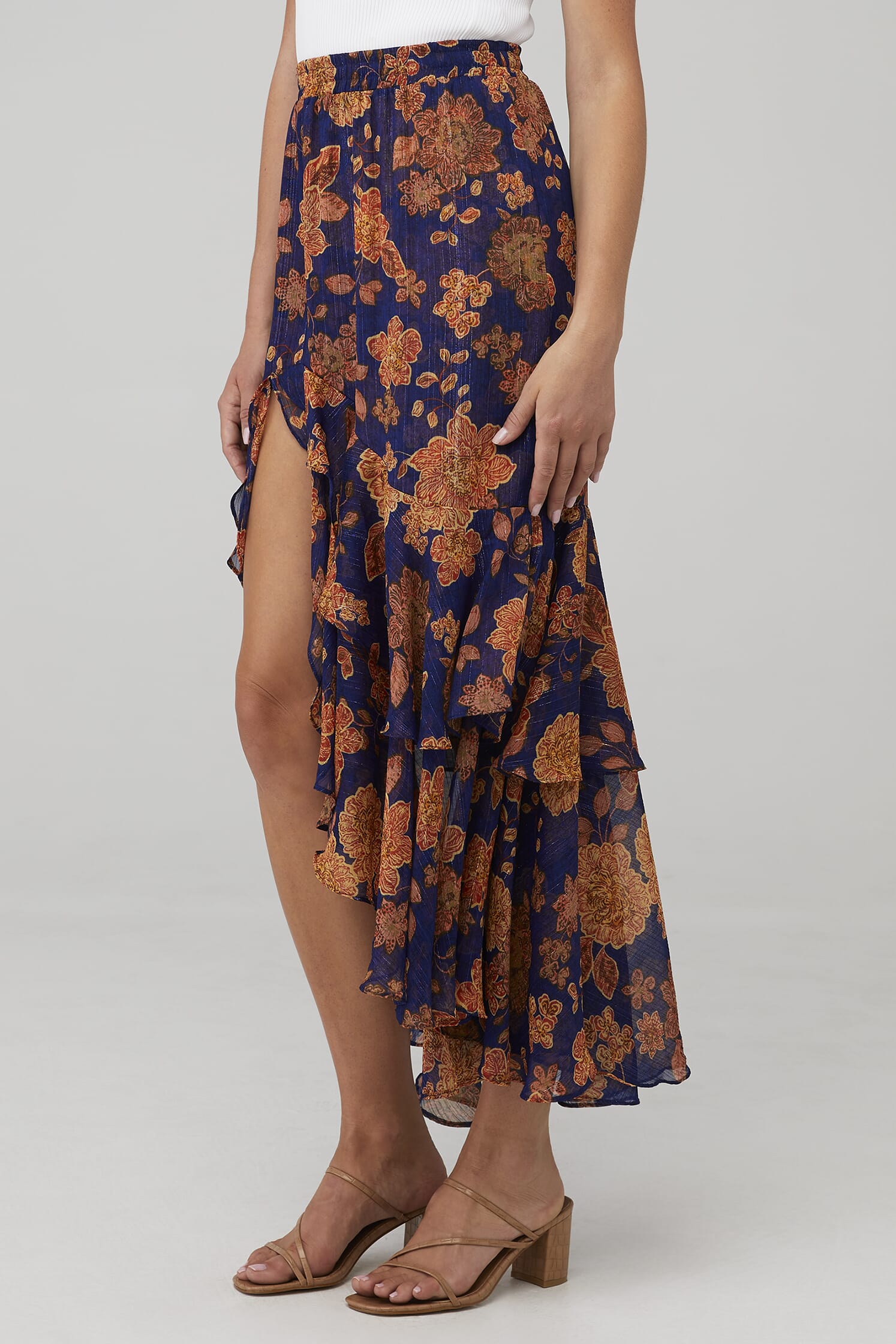 MISA Los Angeles Seva Skirt in Blue Marigold Flora FashionPass