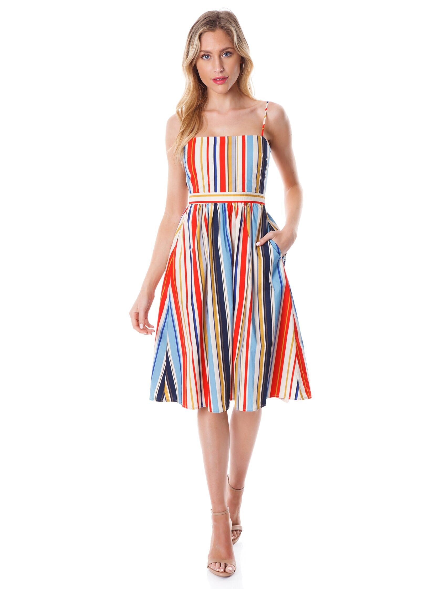 ASTR Shannon Dress in Red-Blue Stripe