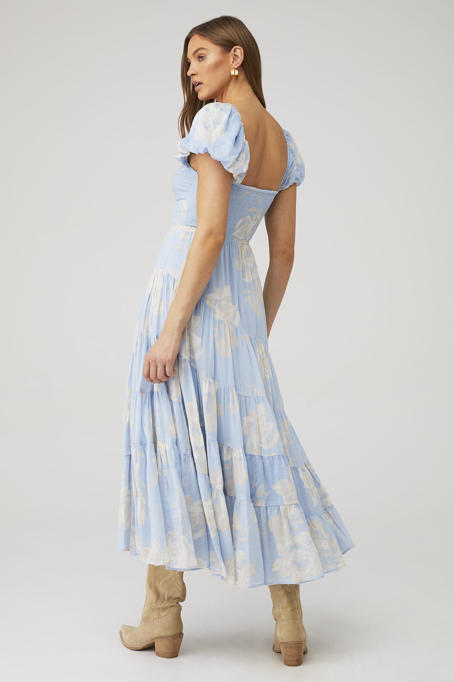 Free People | Sundrenched Short-Sleeve Maxi Dress in Sky Combo| FashionPass
