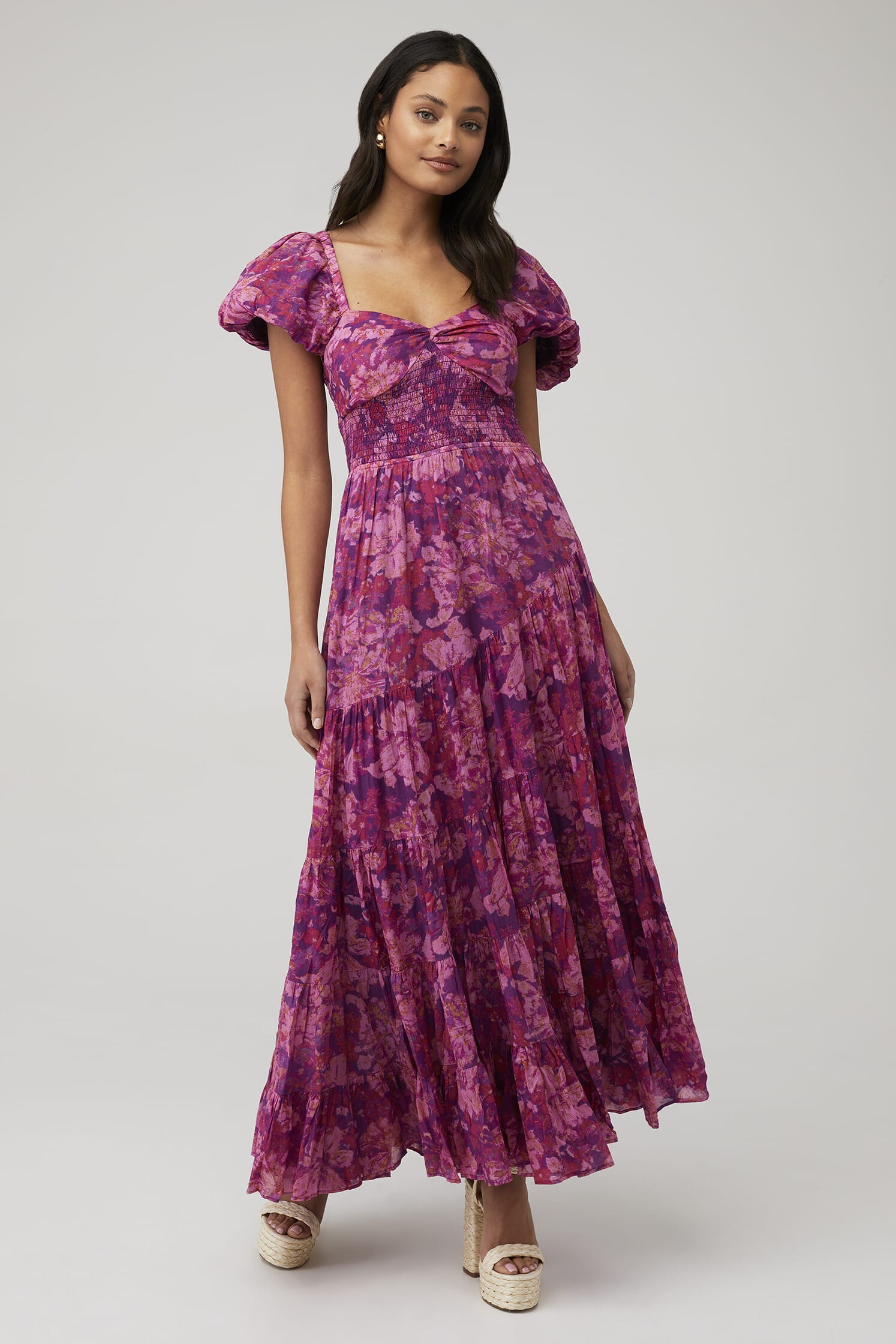 knee length dresses for ladies Women's Pretty Pink Floral Maxi Dress + Tassels main image 0