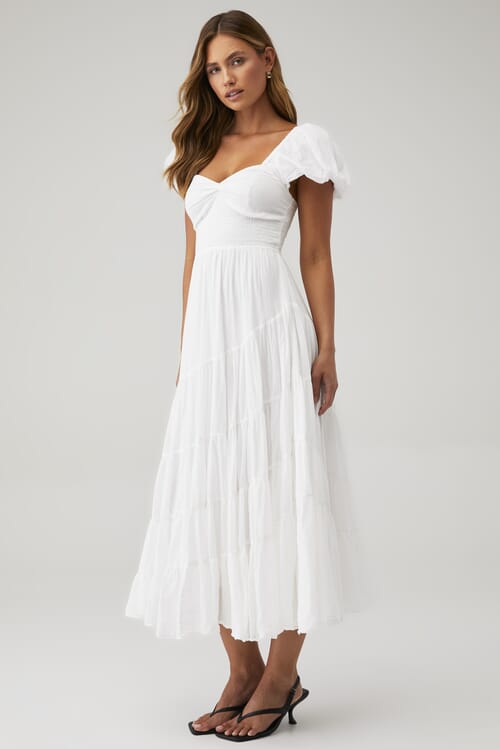 マタニティ WILLFULLY aslope fringe tiered SK Marley Tiered Maxi Dress – Sugarlips
