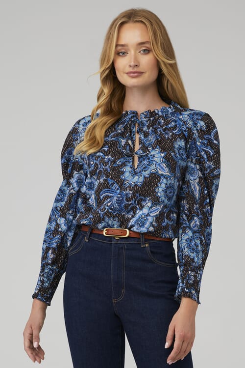 Misa cheapest Los Angeles Siena Top Blouse in Blue/ Ivory Floral Print