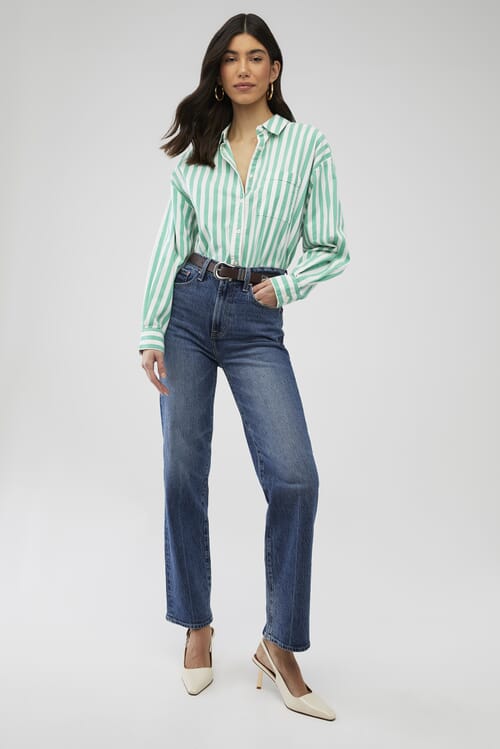 PISTOLA | Sloane Oversized Buttondown Shirt in Clover Stripe