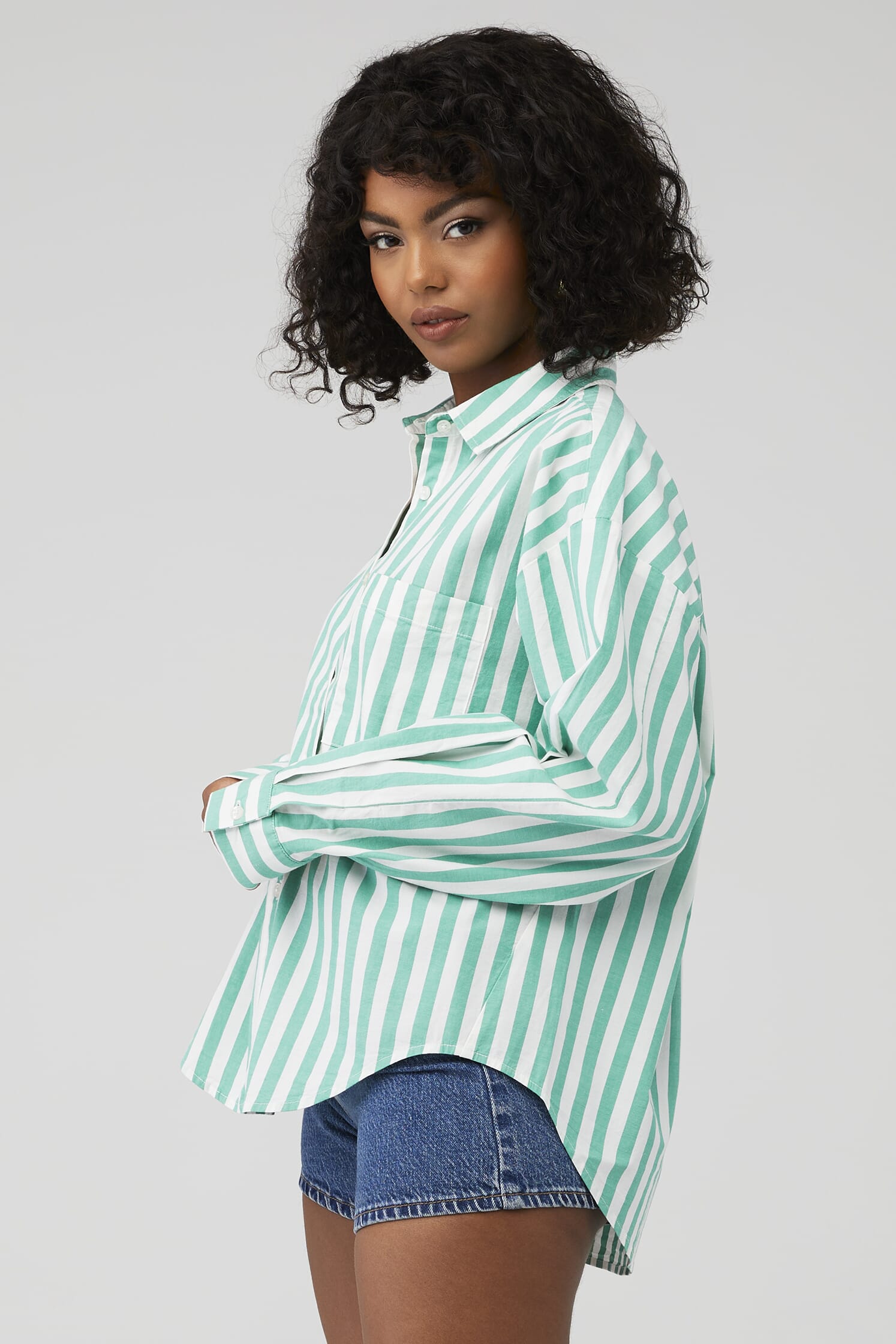 Pistola Sloane Oversized Buttondown Shirt In Clover Stripe Fashionpass