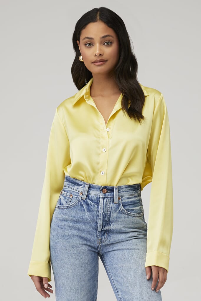 Show Me Your Mumu | Smith Button Down in Butter Yellow Luxe Satin| FashionPass