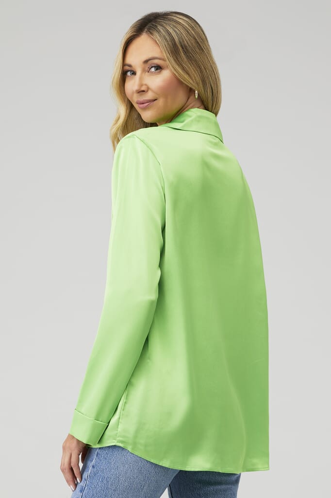 Show Me Your Mumu | Smith Button Down in Bright Green Luxe Satin ...