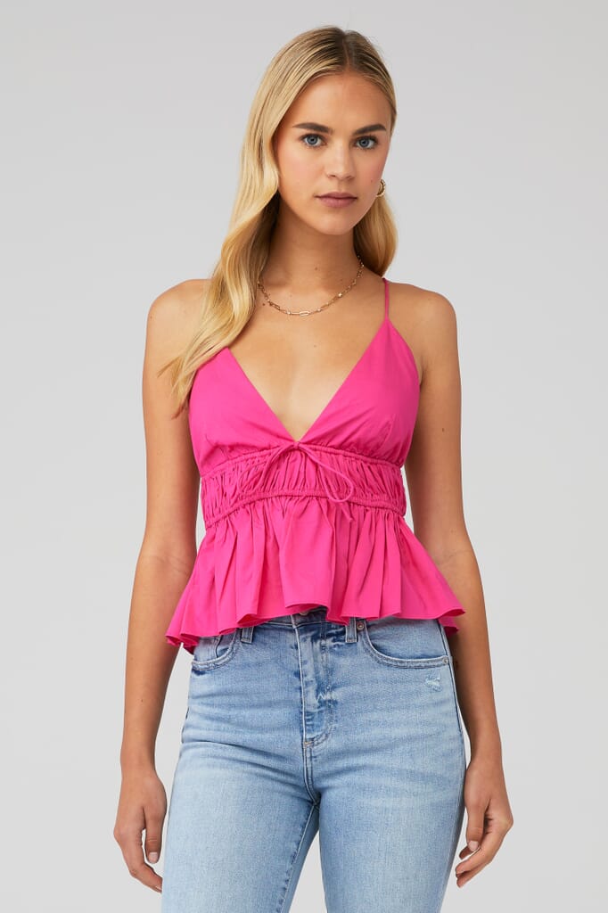 WAYF X Fashionpass Smocked Band Cami Top in Magenta FashionPass