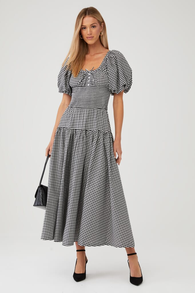 knee length dresses for ladies Off Shoulder Ruched Midi Dress – WeWoreWhat main image 1
