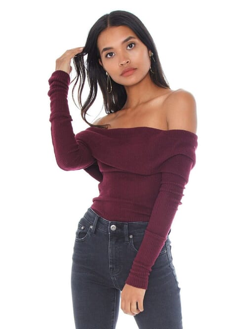 Snowbunny off the online shoulder long sleeve tee