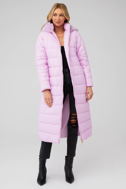 Powder pink puffer outlet jacket