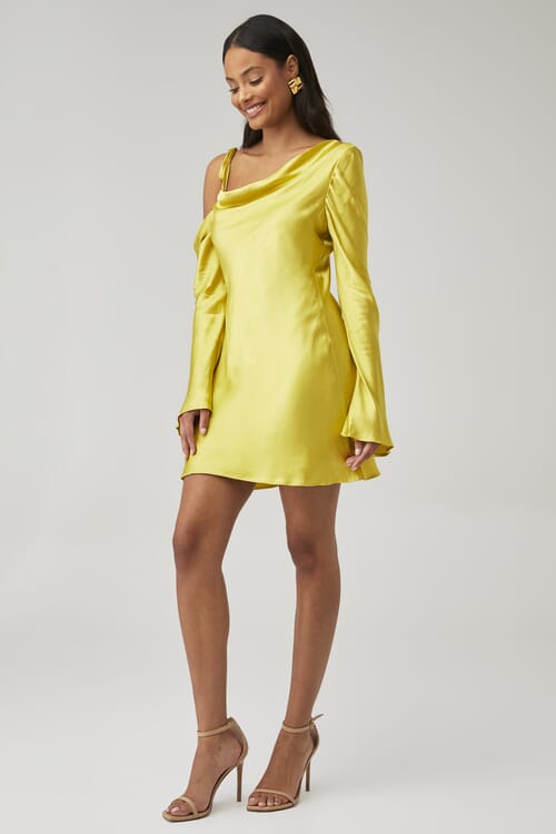 Shona Joy | Sofia Asymmetrical Mini Dress in Lime| FashionPass