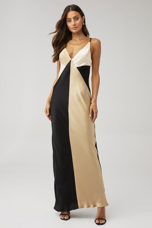 Shona Joy | Sofia Contrast Double Strap Maxi Dress in Black/Multi|  FashionPass