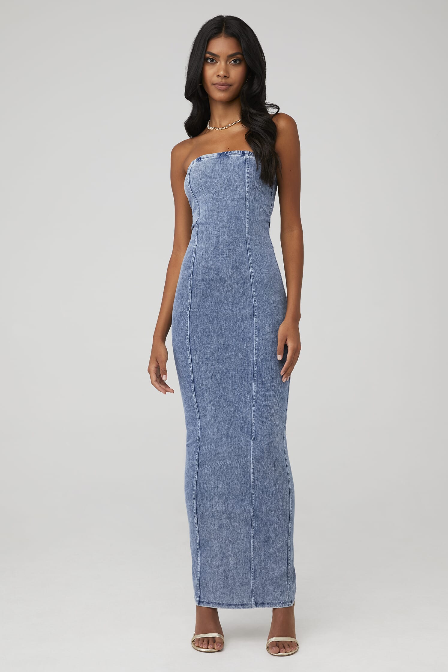 knee length dresses for ladies Breana Ruched Maxi Dress | Strapless Ruched Maxi Dress main image 0