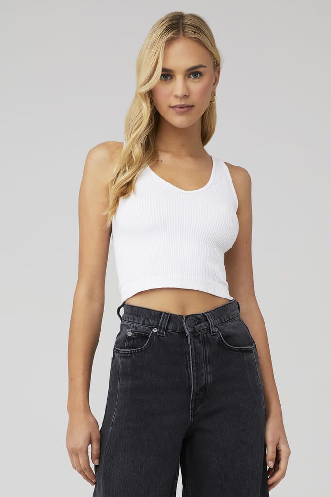 Solid Rib White Cropped Tank Top