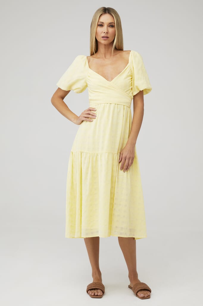 open lace back dress See The Light Yellow Eyelet Midi Dress – Shop the Mint main image 1