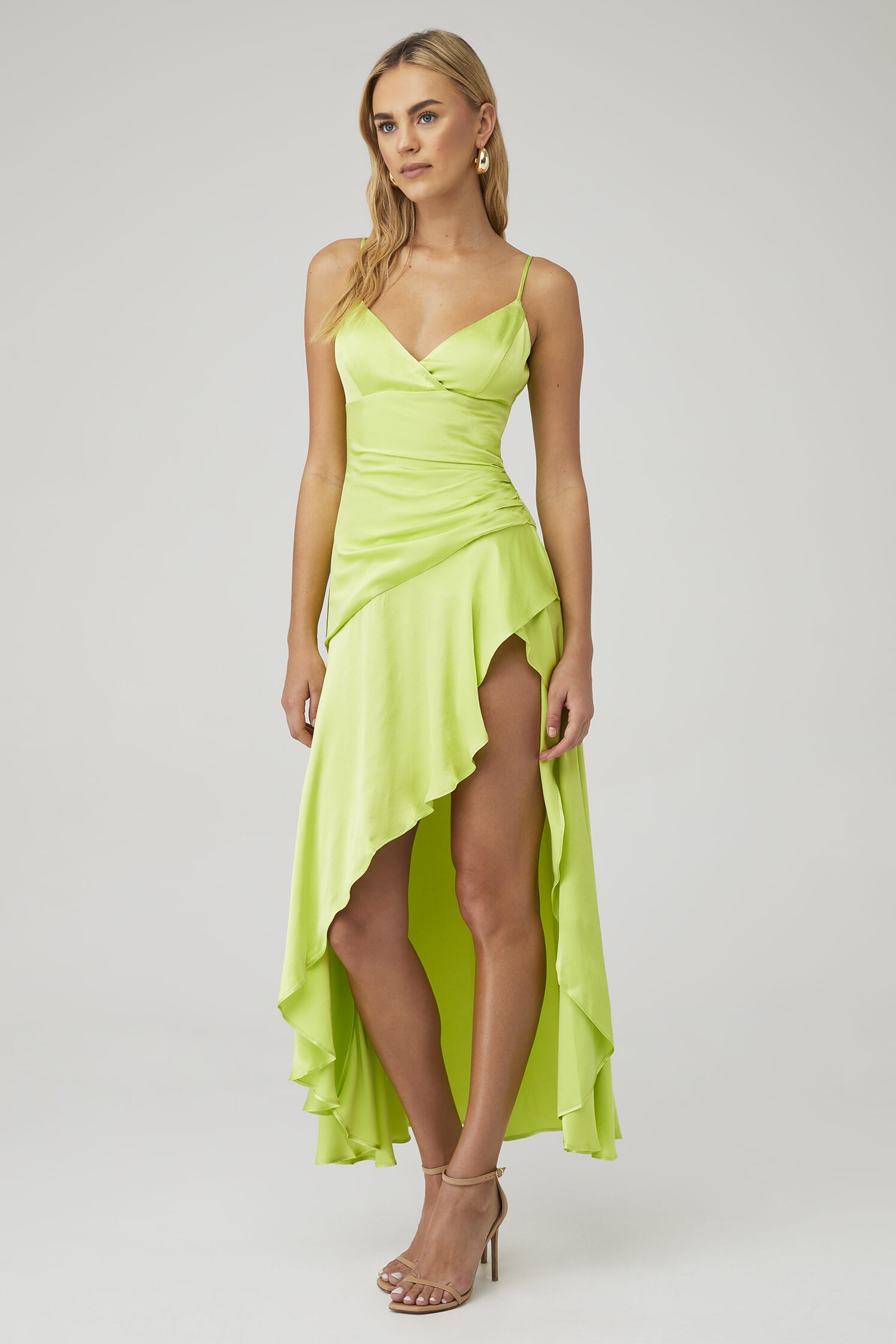 slim fit dress slacks Rent Asos Design Cotton Cut Out Pleat Detail Midi Dress With Belt In Lime  Green