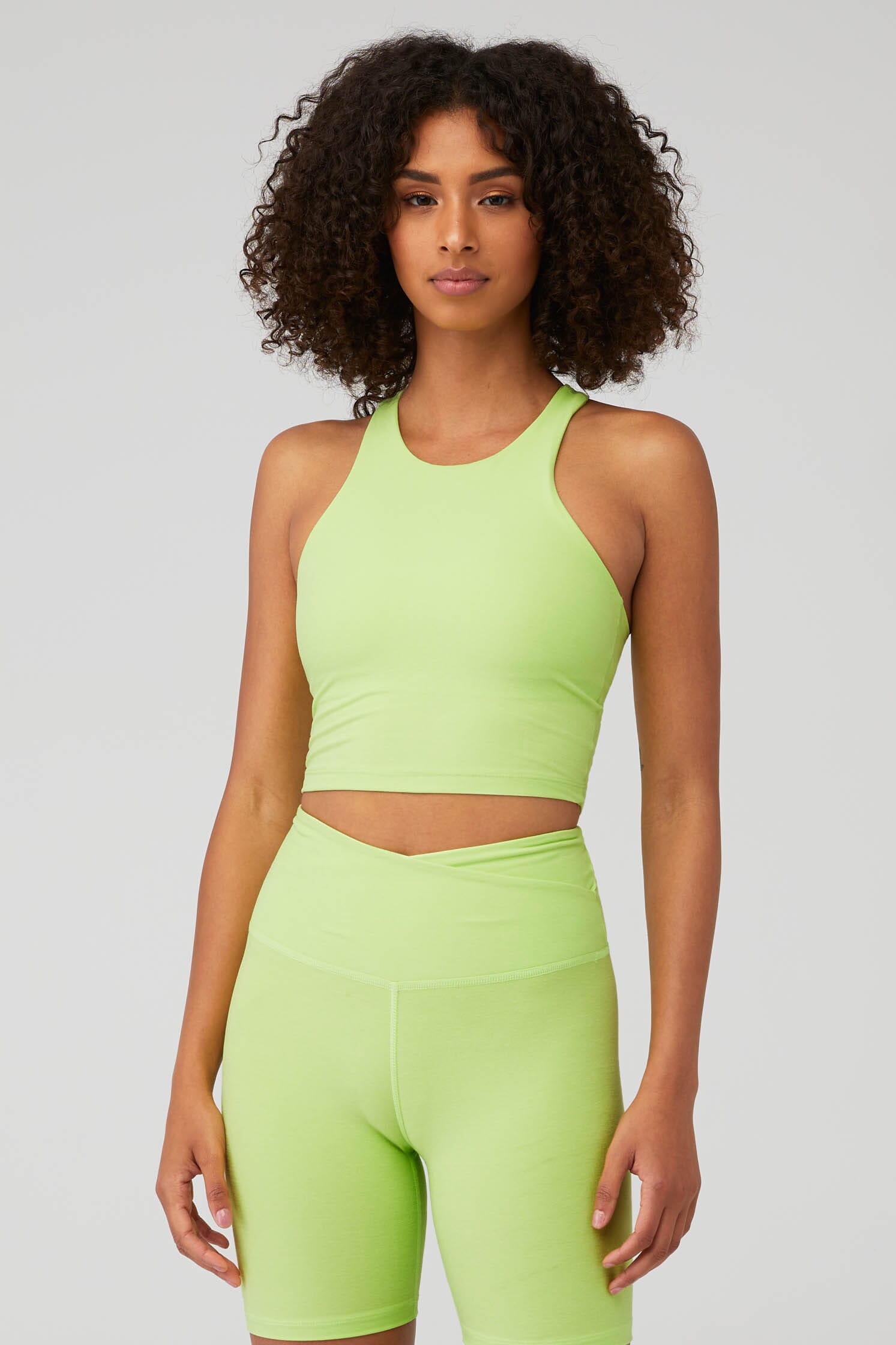 Beyond Yoga  Spacedye Focus Cropped Tank in Lime Ice Heather