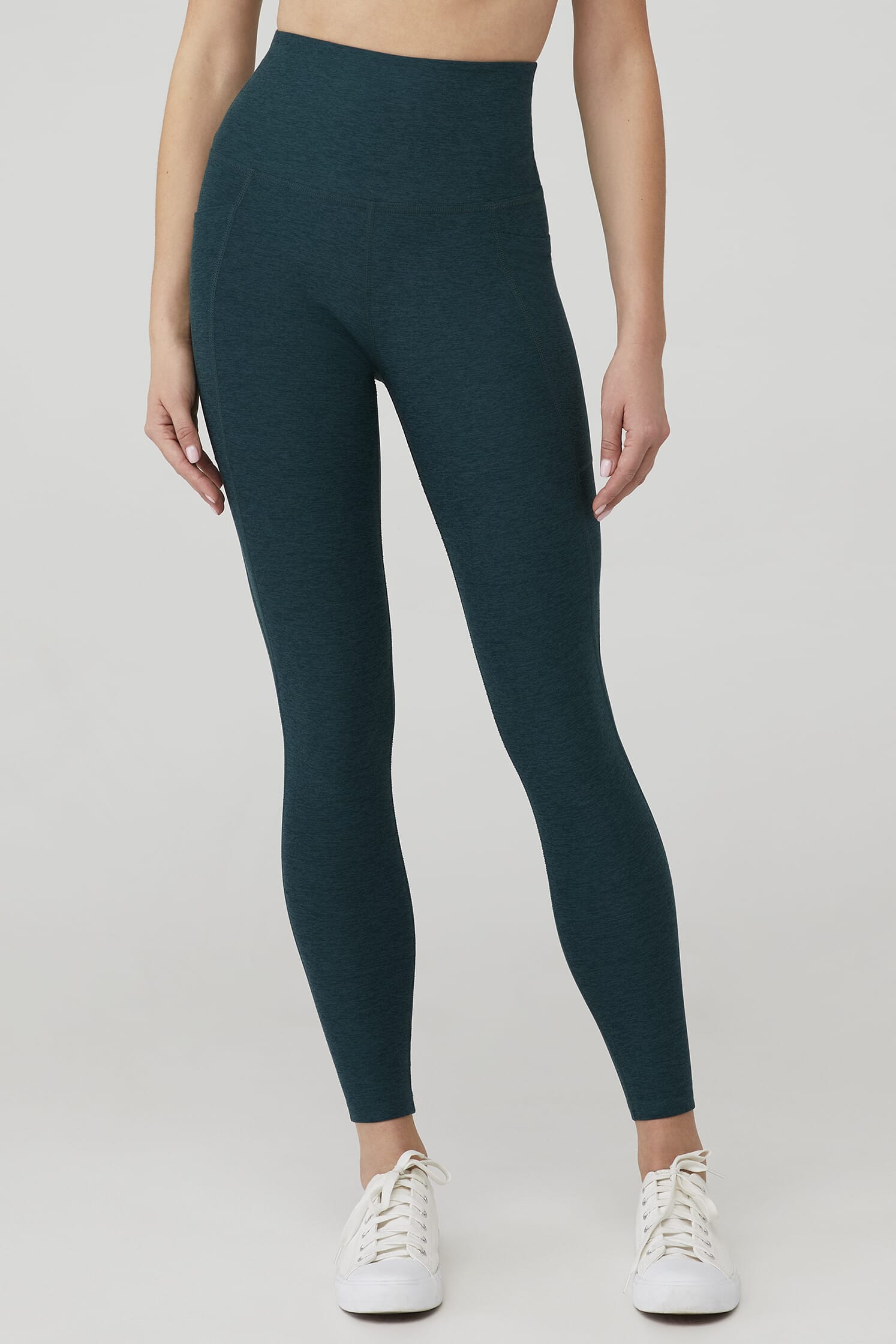 Beyond Yoga, Spacedye Out Of Pocket High Waisted Midi Legging in Midnight  Green Heather
