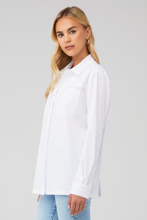 Good American Slit Back Poplin Shirt in White FashionPass