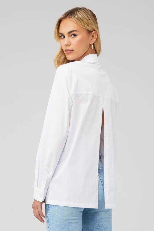 Good American Slit Back Poplin Shirt in White FashionPass