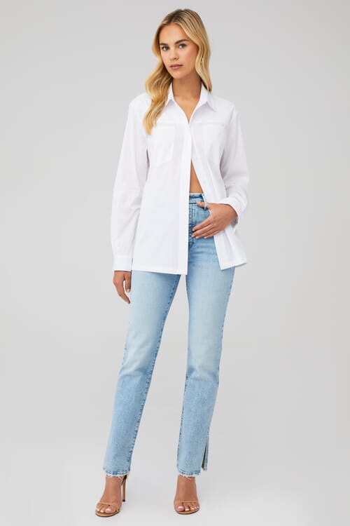 Good American Slit Back Poplin Shirt in White FashionPass