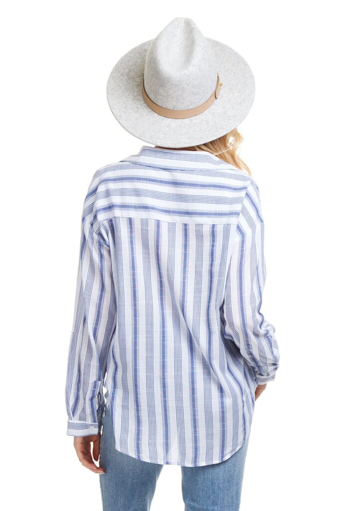 FashionPass Striped Popover Shirt in Blue/White