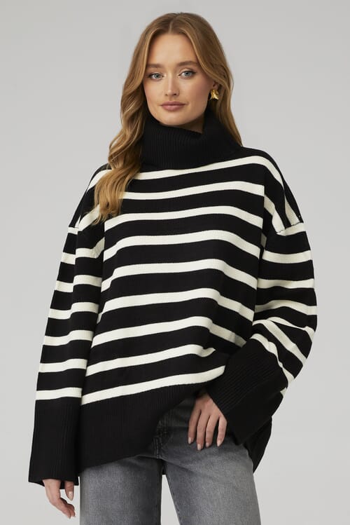 WeWoreWhat | Striped Turtleneck in Black/Ecru| FashionPass