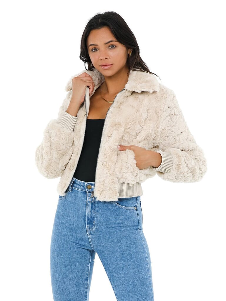 ASTR Suzanne Faux Fur Jacket in Oatmeal FashionPass