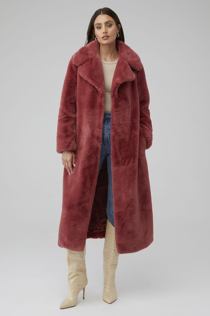 Ena Pelly | Tahnee Longline Faux Fur Jacket in Cinnabar| FashionPass