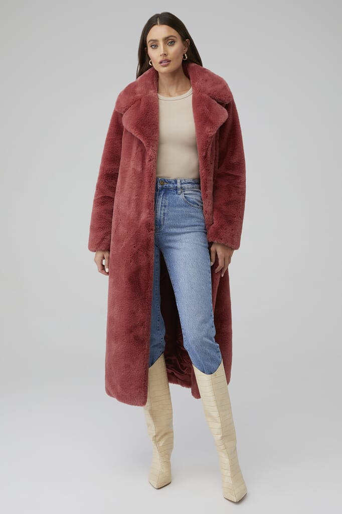 Ena Pelly | Tahnee Longline Faux Fur Jacket in Cinnabar| FashionPass