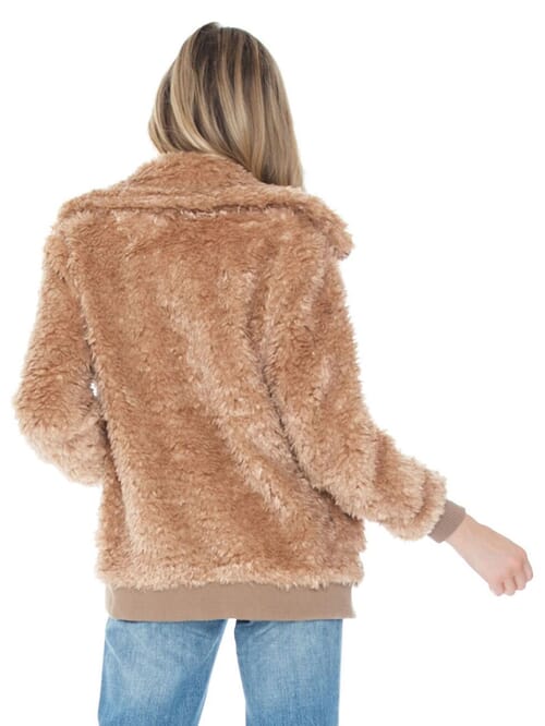 Camel teddy fur hot sale bomber jacket