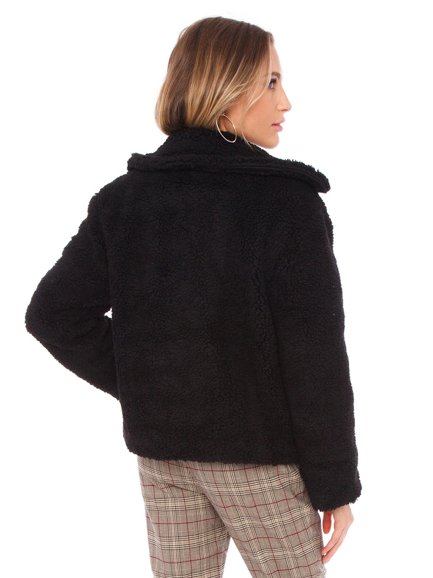 Joa Teddy Faux Fur Jacket In Black Fashionpass 4256