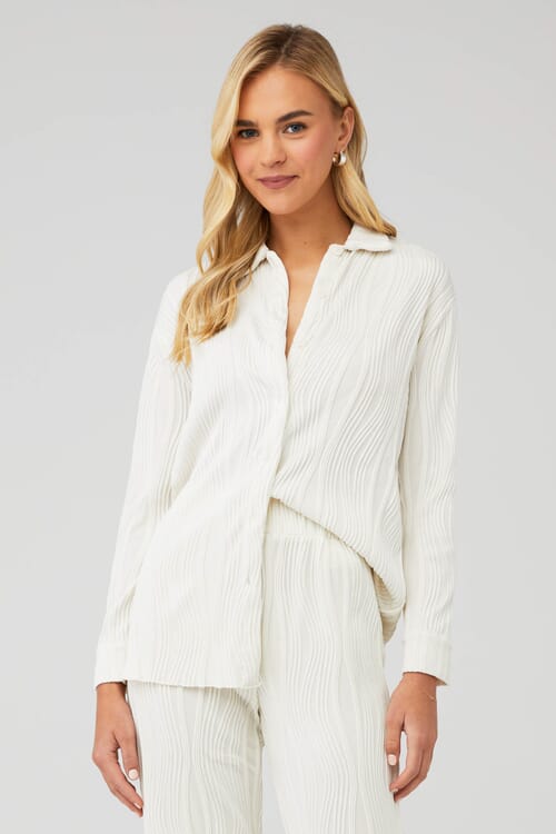 トップス CLARISSE PEARL BUTTON TOPS LONG Floerns Women's Plus Size Pearl Beaded Flare Long Sleeve