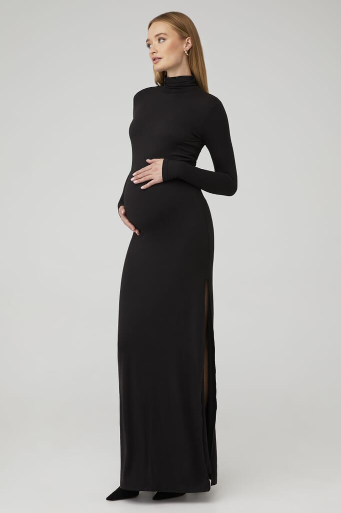 high slit turtleneck dress Belted high-slit turtleneck maxi dress - Black - L main image 0