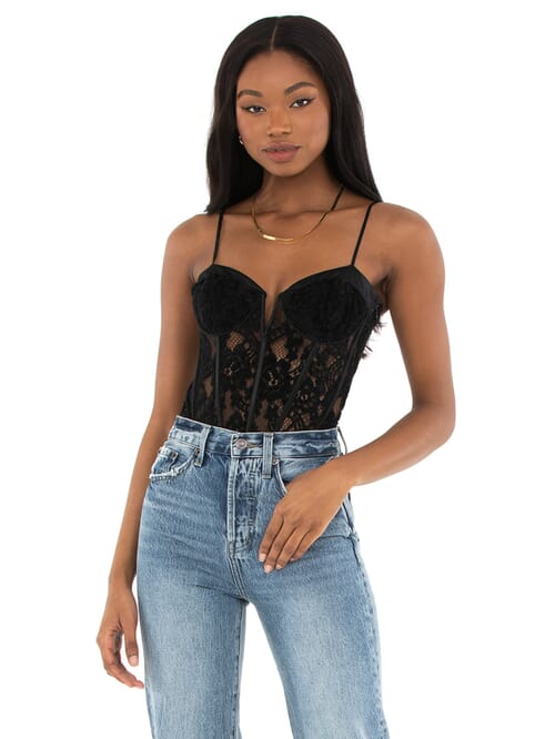 Cami NYC Anne Lace Bodysuit in Black FashionPass