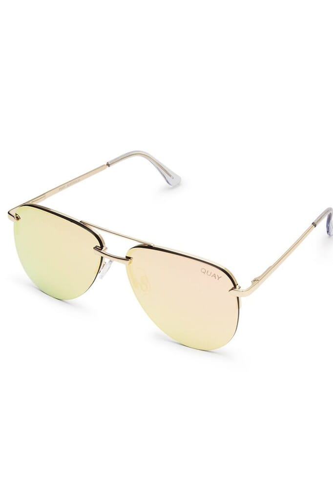 Quay Australia  Playa 64mm Aviator Sunglasses in Gold/Pink Mirror
