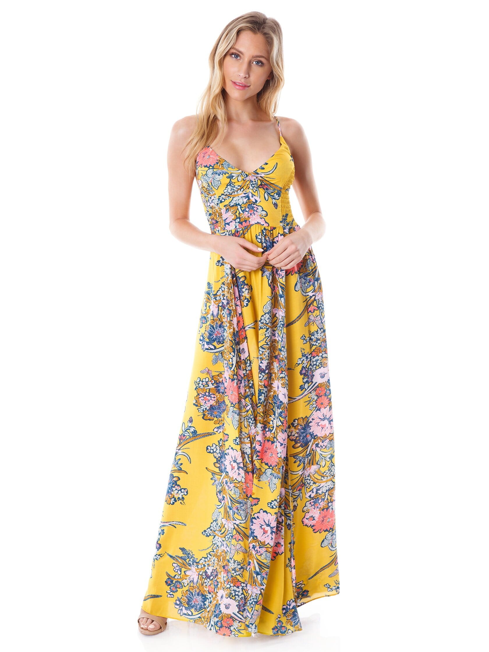 Free People Through  Vine Printed Maxi Dress in Gold
