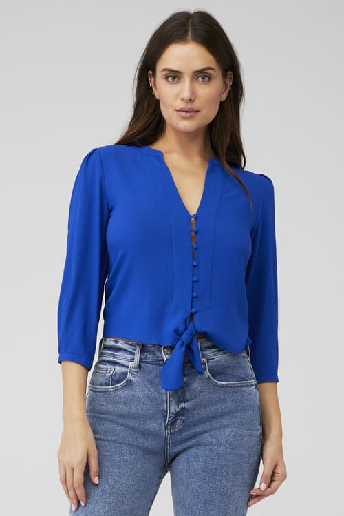 1 State Tie Front Blouse In Yacht Blue Fashionpass