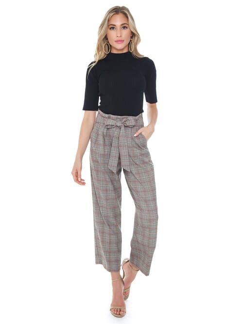 The Petite High Tie Waist Ankle Pant in Plaid