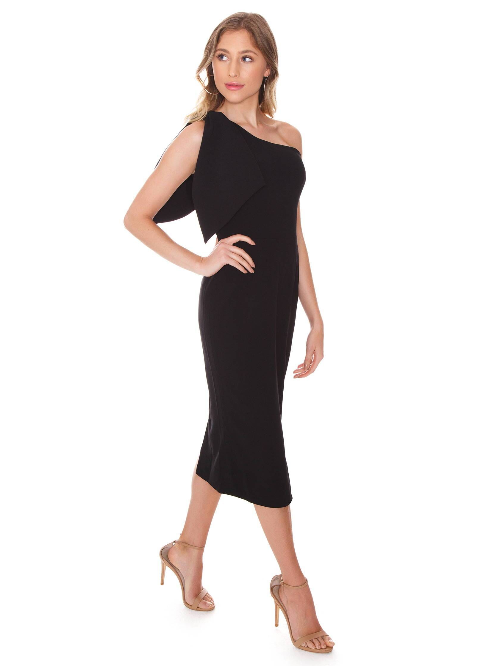 Dress the Population Tiffany One-Shoulder Midi Dress in Black