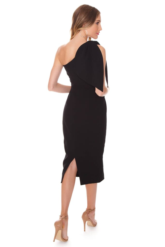 Dress the Population Tiffany One-Shoulder Midi Dress in Black