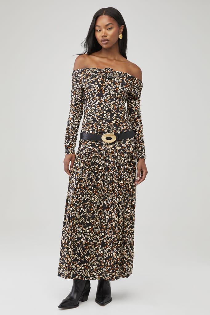 FARM RIO | Tiny Flowers Black Long Sleeve Maxi Dress in Tiny Flowers Black| FashionPass FARM RIO | Tiny Flowers Black Long Sleeve Maxi Dress in Tiny Flowers Black| FashionPass