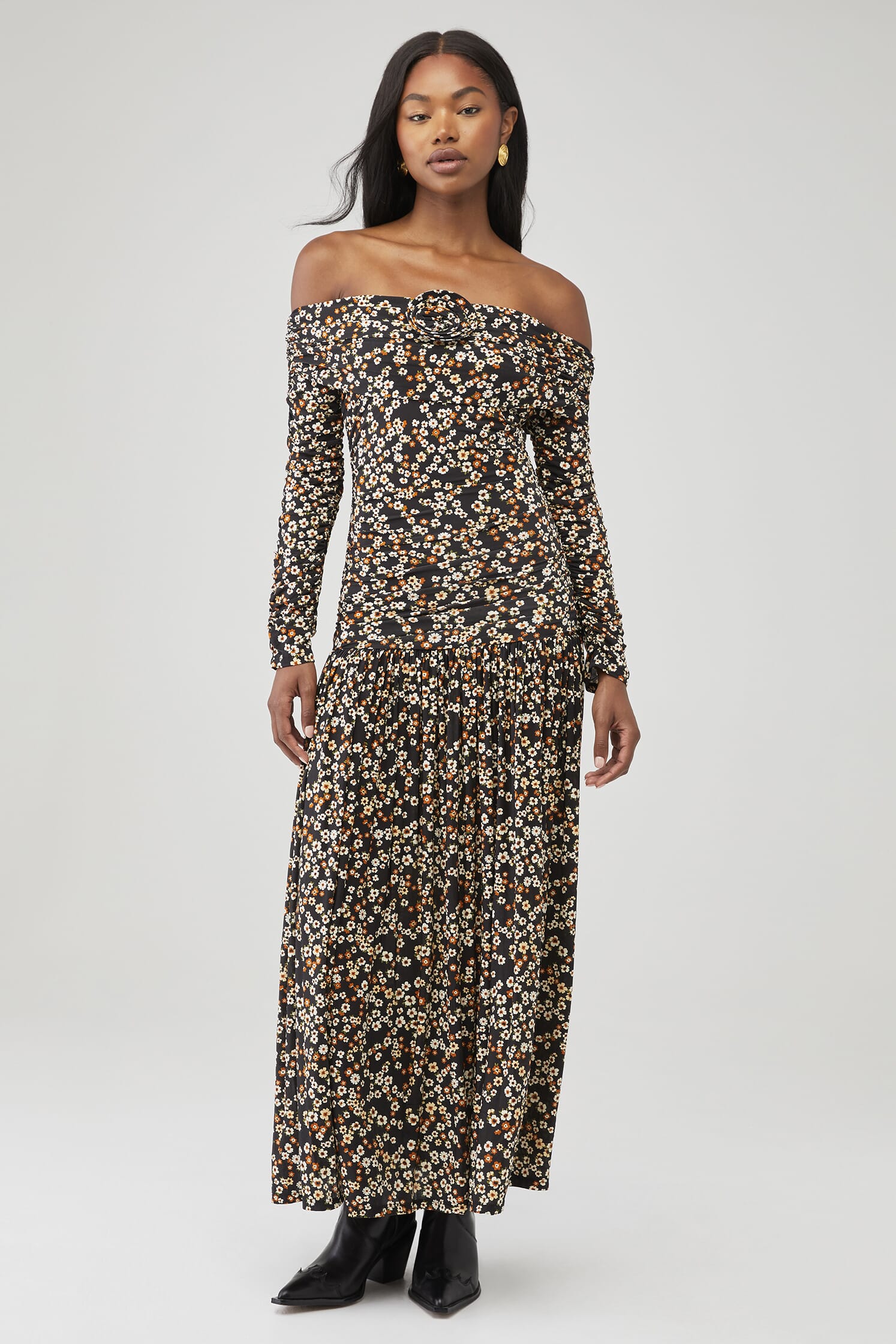 FARM RIO | Tiny Flowers Black Long Sleeve Maxi Dress in Tiny Flowers Black|  FashionPass