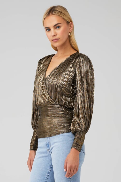 Bardot | Trinity Pleat Top in Gold| FashionPass