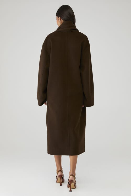 LAMARQUE | Twila Long Wool Coat With Scarf in Brown| FashionPass