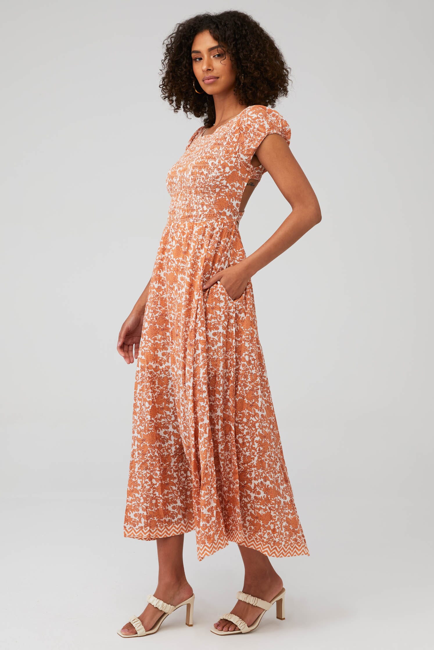 knee length dresses for ladies Free People Women's Calder Smocked Midi Dress - Blue main image 0