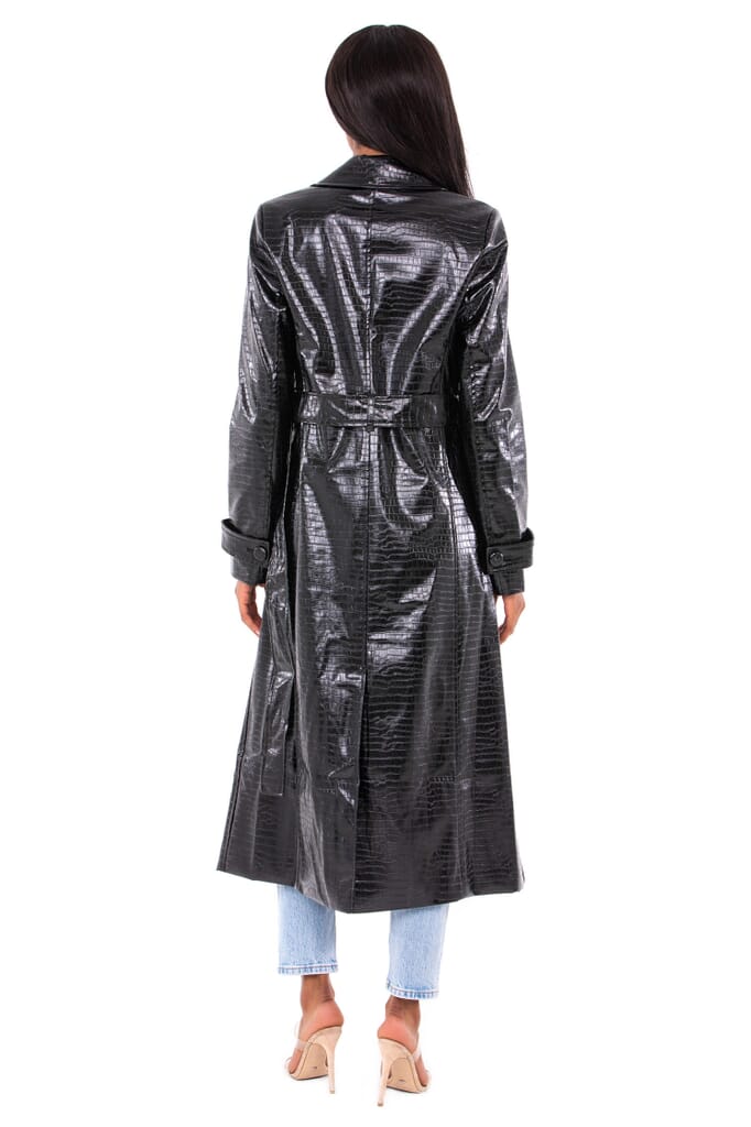 Bardot | Vegan Croc Trench Coat in Black| FashionPass
