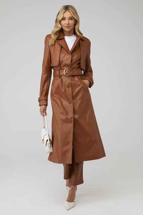 Bardot | Vegan Lear Trench Coat in Tan| FashionPass