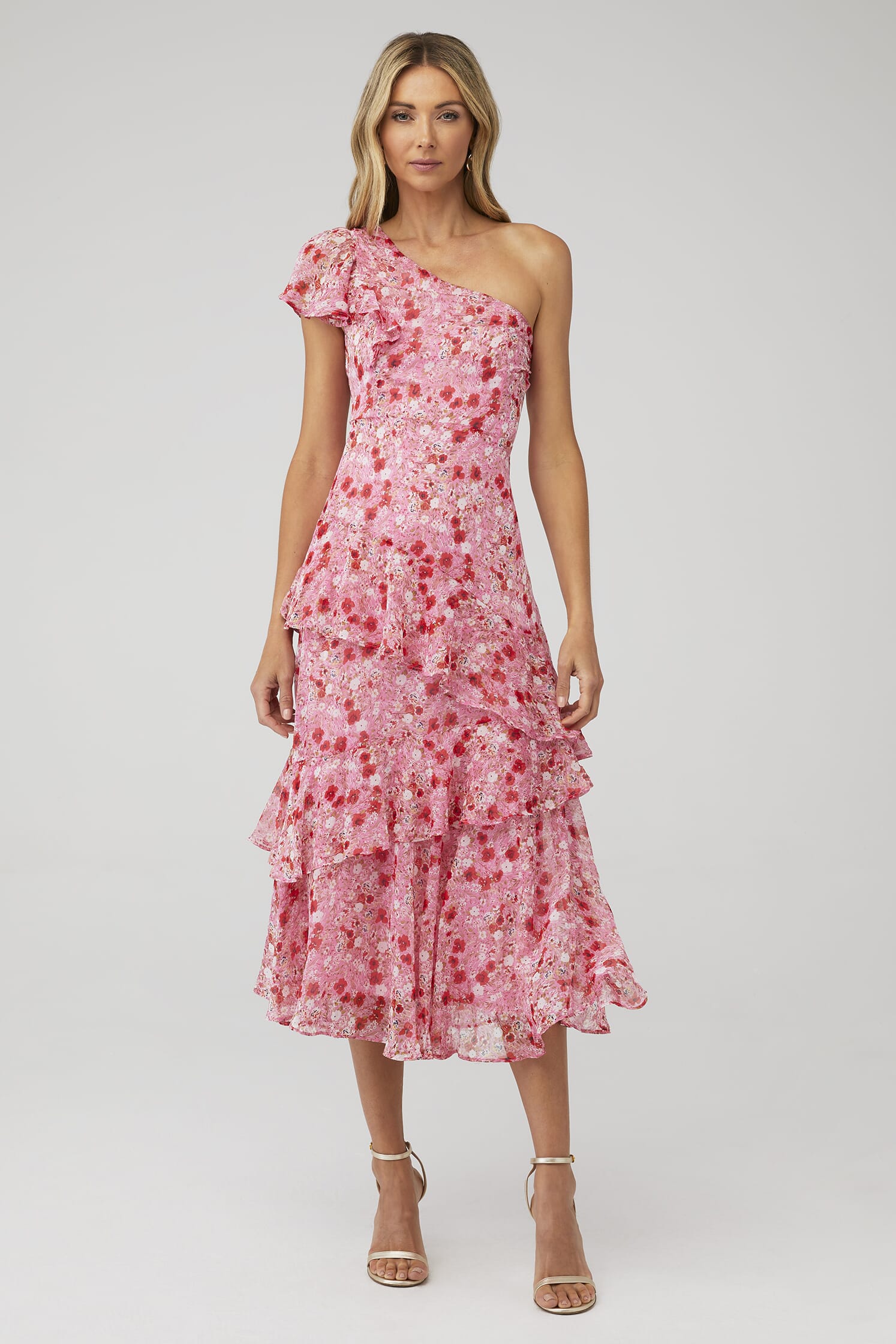open lace back dress Imelda One Shoulder Floral Maxi Dress main image 0