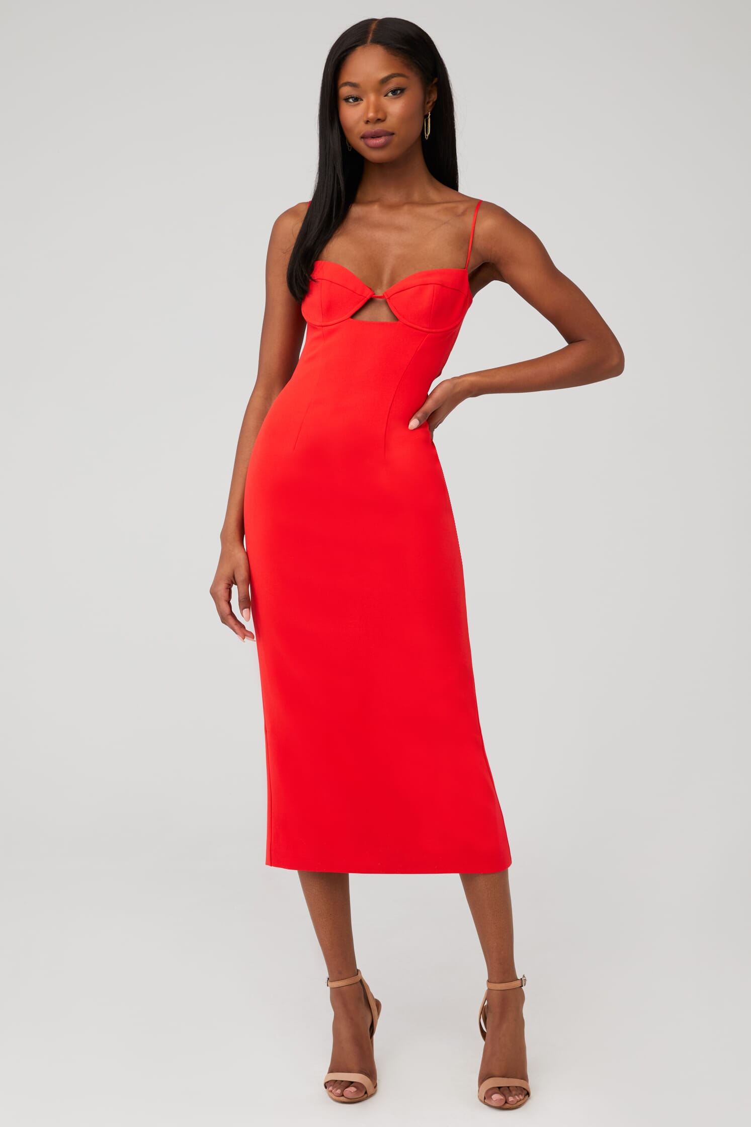 Bardot | Vienna Midi Dress in Fire Red | FashionPass